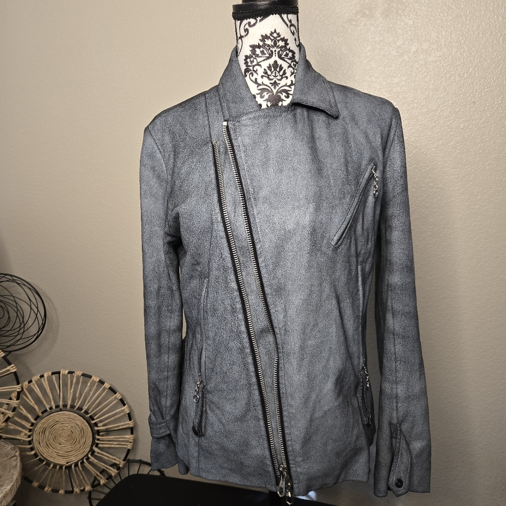 Rag & Bone Soft Moto Leather Jacket Grey sz 8 MSRP over $600!